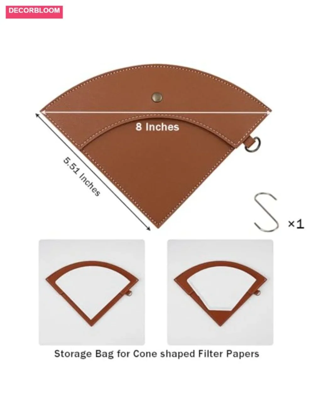 Portable Coffee Filter Holder Bag with Hook, PU Leather, Waterproof, for